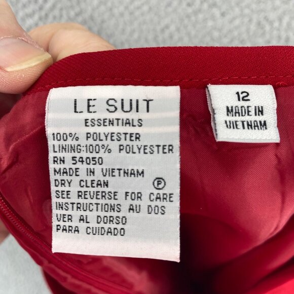 Le Suit Set Womens 12 Red Pleated Jacket Button Up Below Knee Skirt 2 Piece Work - Picture 7 of 16